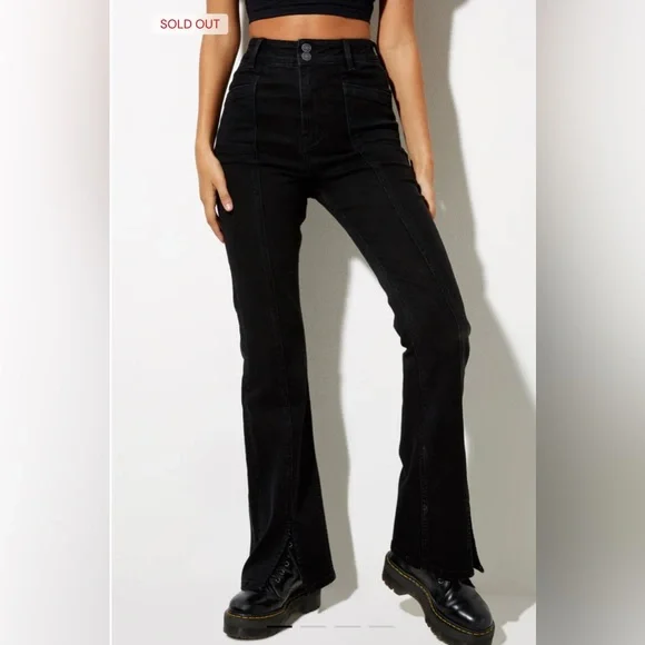 MOTEL Rocks Seam Split Jeans In Black Wash - Picture 3 of 14